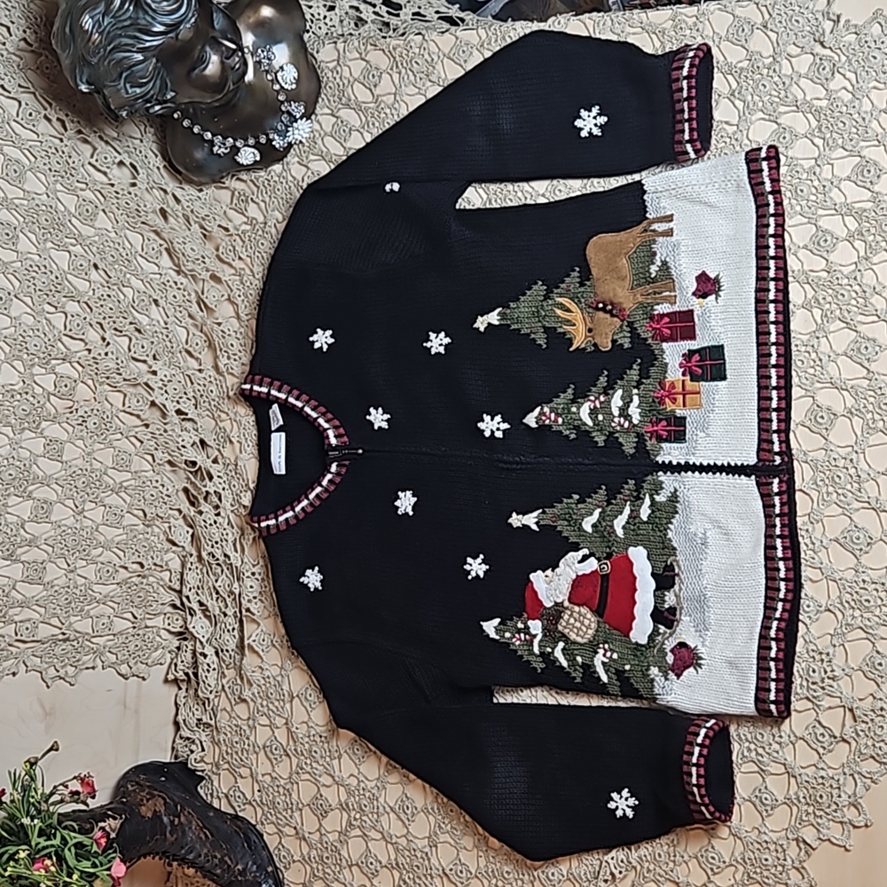 Vintage Croft and Barrow Long Sleeved Zip-Up Ugly Christmas Sweater